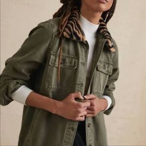 Anthropologie Khaki Green Women's Utility Jacket with Animal Print Collar